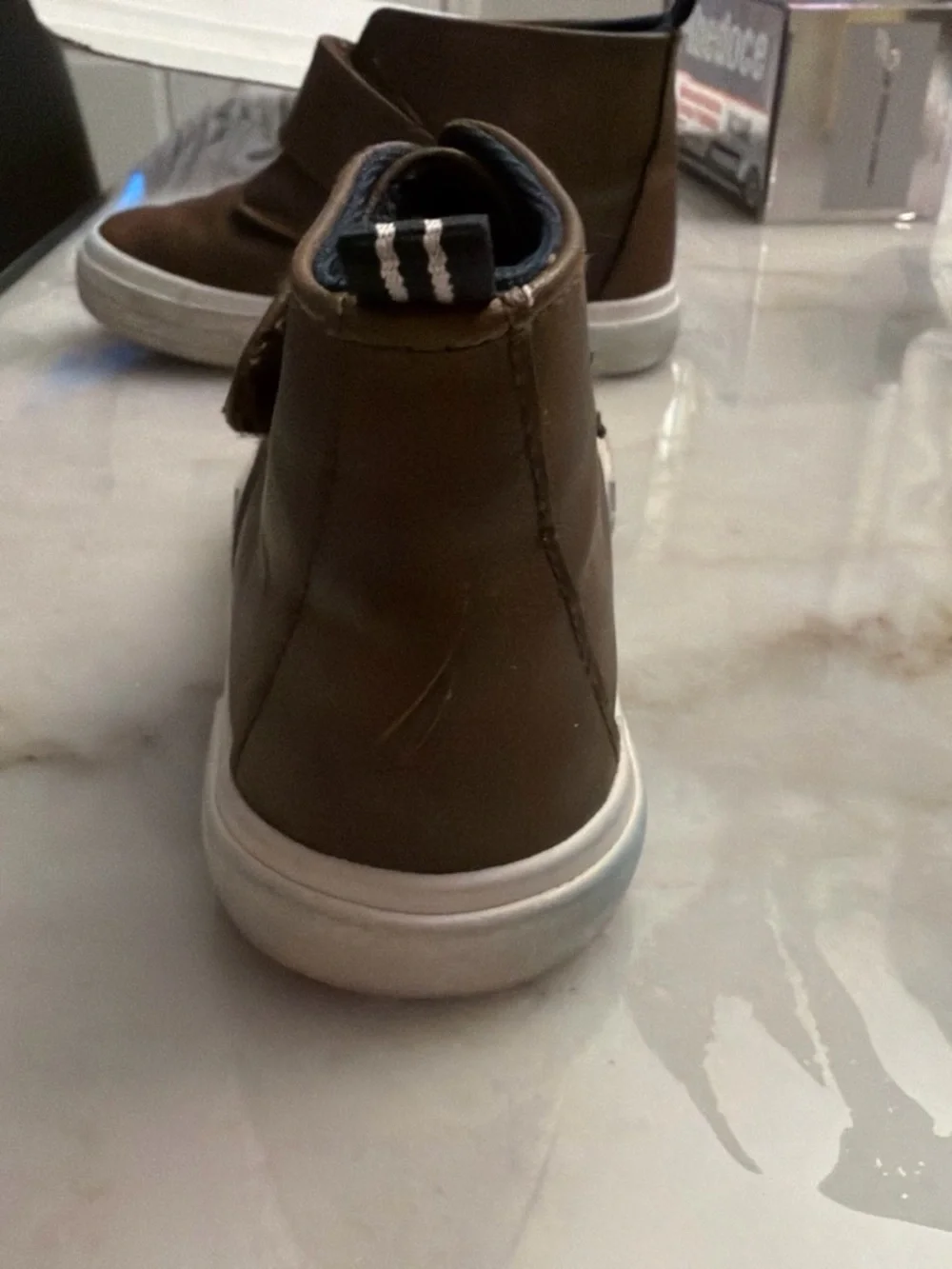 Nautica Brown Leather Kids Velcro Slip-On Sneakers